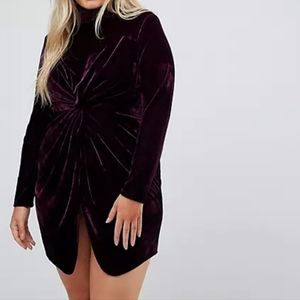 Fashion Union Plus High Neck Velvet Knot Front Dress Size: 22